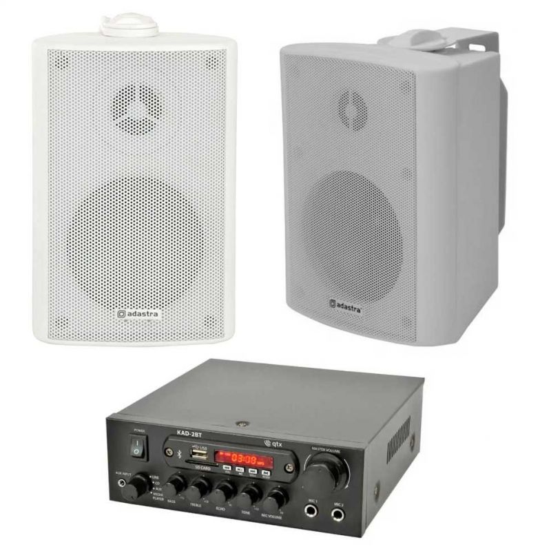 Amplificator digital QTX KAD-2BT, bluetooth, USB, FM, 4-8 Ohmi, 2 x 55W Max, 2 x Boxe BP3V-W - 1