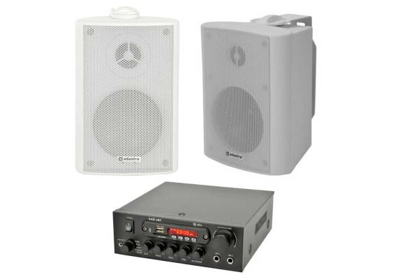Amplificator digital QTX KAD-2BT, bluetooth, USB, FM, 4-8 Ohmi, 2 x 55W Max, 2 x Boxe BP3V-W - 1 Amplificator digital QTX KAD-2BT, bluetooth, USB, FM, 4-8 Ohmi, 2 x 55W Max, 2 x Boxe BP3V-W - 1