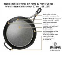 Tigaie adanca rotunda din fonta cu maner triplu asezonata Lodge Blacklock 37 cm L-BL10SK - 5