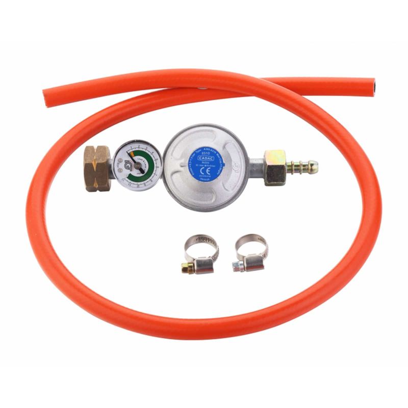 Set regulator de presiune gaz cu manometru si furtun 85 cm Cadac 30mBar Overflow 8510-OF - 1