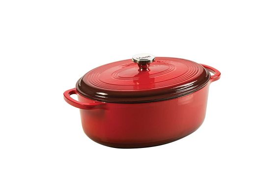 Ceaun din fonta emailata oval cu capac - cuptor olandez Lodge 6,6 litri L-EC7OD43 rosu - 1 Ceaun din fonta emailata oval cu capac - cuptor olandez Lodge 6,6 litri L-EC7OD43 rosu - 1