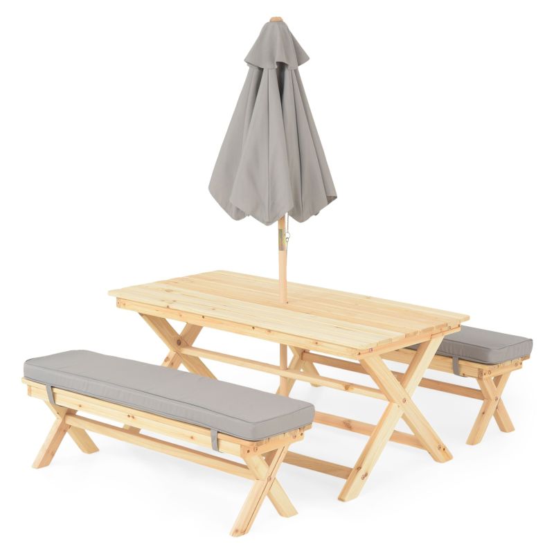 KIDS PICNIC Set mobilier terasa/gradina 2 banchete, masa si umbrela TPW19001SET Natur Gri - 1 KIDS PICNIC Set mobilier terasa/gradina 2 banchete, masa si umbrela TPW19001SET Natur Gri - 1