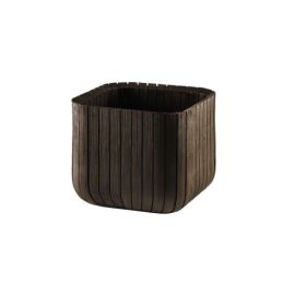 Ghiveci patrat maro imitatie lemn fara farfurie Keter Cube M - 1
