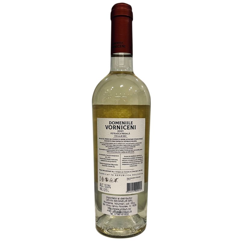 Divus Domeniile Vorniceni Feteasca Regala vin alb sec 0,75 litri, 13,5% alcool, recolta 2021 - 2