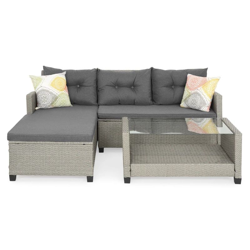 Set coltar 2 piese si masuta ASTHER L.207 l.119 H.76 gri/gri - 1 Set coltar 2 piese si masuta ASTHER L.207 l.119 H.76 gri/gri - 1