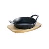Tava rotunda din fonta cu suport de lemn pentru servire 15 cm 0,5 litri ALL GRILL 9703 - 1