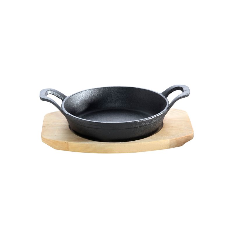 Tava rotunda din fonta cu suport de lemn pentru servire 15 cm 0,5 litri ALL GRILL 9703 - 2