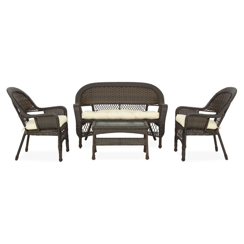 Set mobilier terasa si gradina Barbara, 4 piese, 2 fotolii, canapea si masuta maro cu bej - 1 Set mobilier terasa si gradina Barbara, 4 piese, 2 fotolii, canapea si masuta maro cu bej - 1