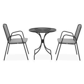 Set 2 scaune cu spatar mediu si masa rotunda BERLIN H.72 D.70 negru/gri - 1