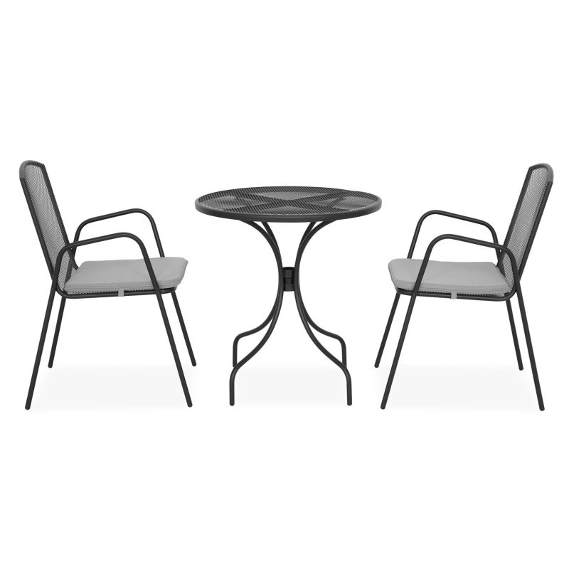 Set 2 scaune cu spatar mediu si masa rotunda BERLIN H.72 D.70 negru/gri - 1