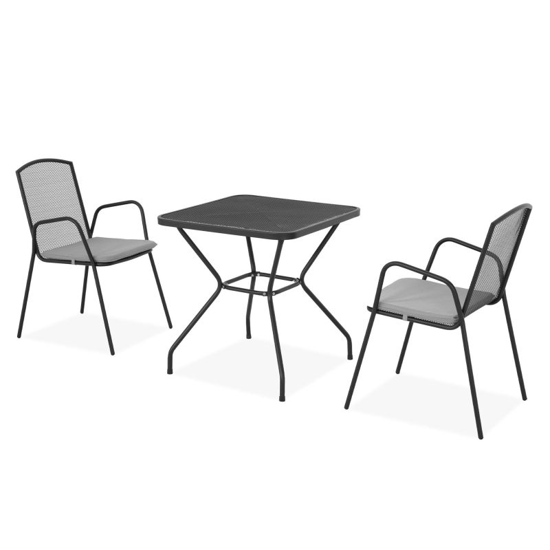 Set 2 scaune spatar mediu si masa patrata BERLIN L.70 l.70 H.72 negru/gri - 2