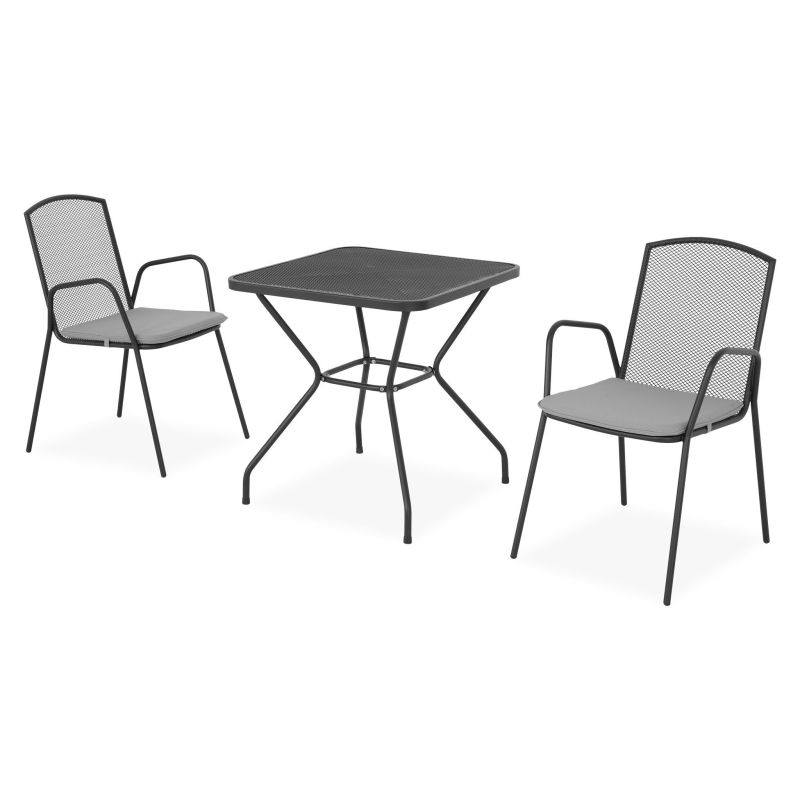 Set 2 scaune spatar mediu si masa patrata BERLIN L.70 l.70 H.72 negru/gri - 3