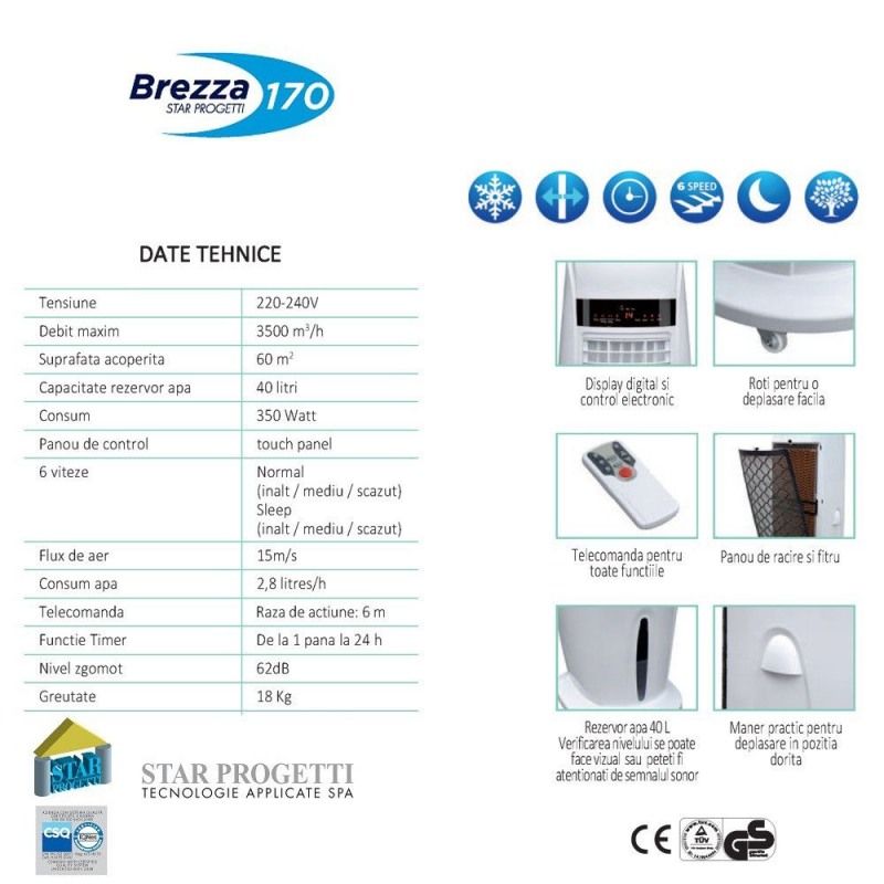 Racitor terasa spatii deschise debit 3500 m3/h filtru UV mobil Star Progetti Brezza 170 FRE170 - 7
