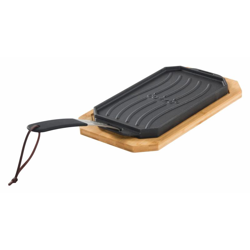 Plita reversibila din fonta cu doua fete grill sau neteda cu suport din lemn pentru servire Cozze 16,5 x 33 cm 90326 - 1