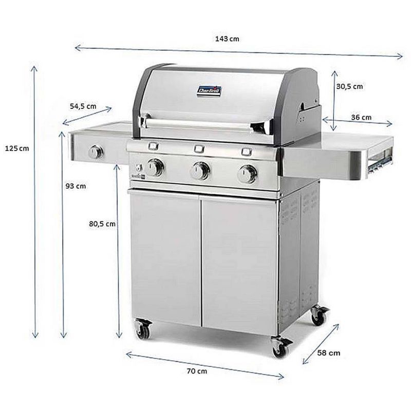 Gratar pe gaz din otel inoxidabil non-magnetic Char-Broil Titan T-5000, 3 arzatoare din inox, TRU-Infrared - 4