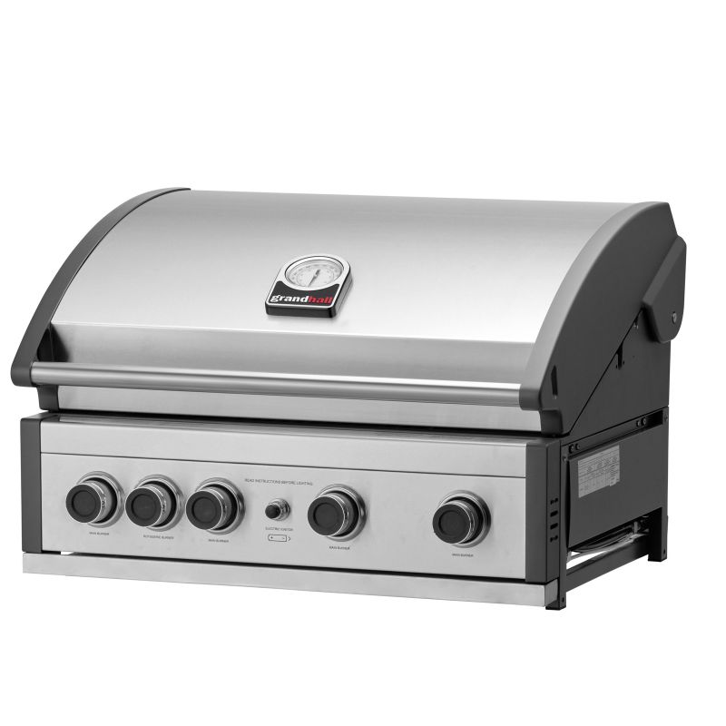 Gratar pe gaz cu 5 arzatoare 4 inox si 1 infrarosu, incastrabil, grile si plita fonta, Grandhall Pro Elite 4 K04000309A - 2