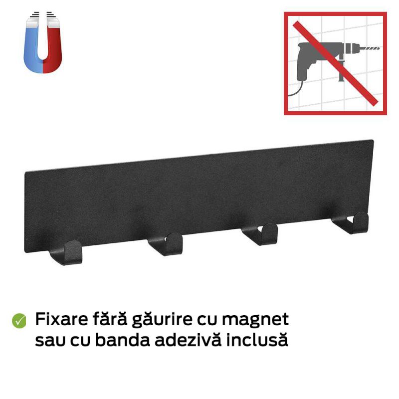 Sina magnetica cu carlige Wenko Black Outdoor Kitchen 30 x 6,5 x 2 cm negru 55014100 - 3