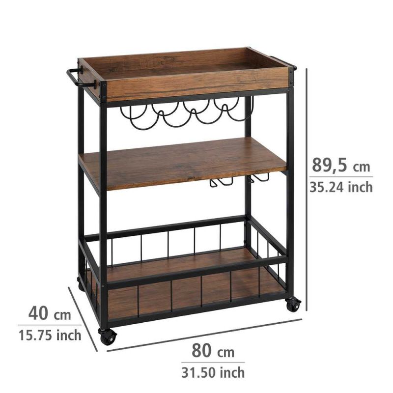 Mini bar rustic cu 3 rafturi, 80x89,5x40 cm, metal si MDF, Wenko 54125100 - 2