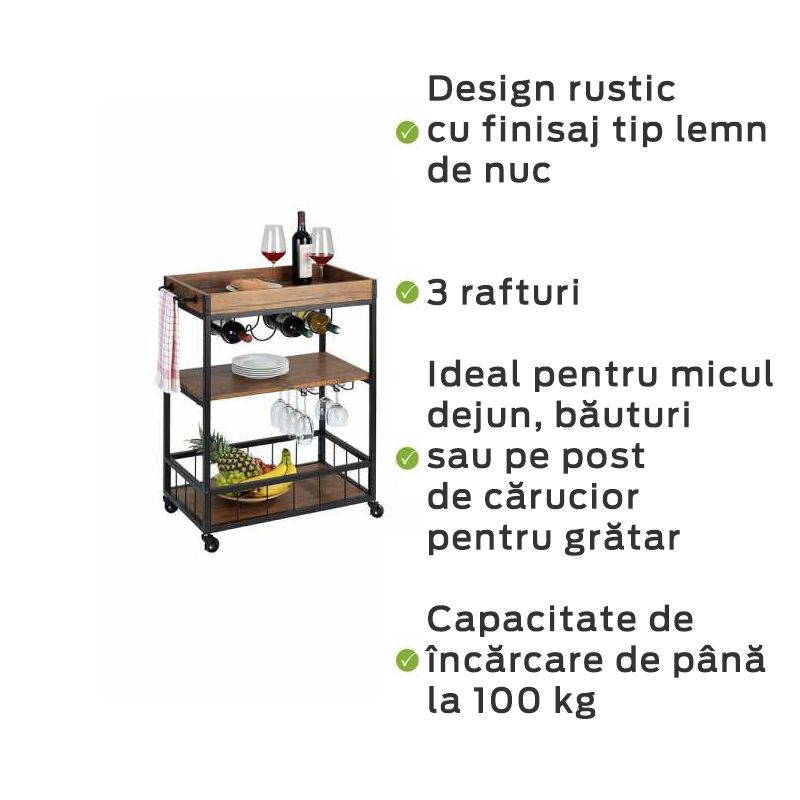 Mini bar rustic cu 3 rafturi, 80x89,5x40 cm, metal si MDF, Wenko 54125100 - 8