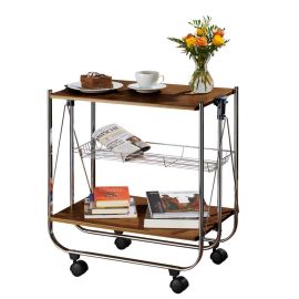 Mini bar pliabil cu roti transport, 2 rafturi, metal si MDF, 68 x 40,6 x 70 cm, Wenko Deluxe Walnut RES02-713003100 - 1
