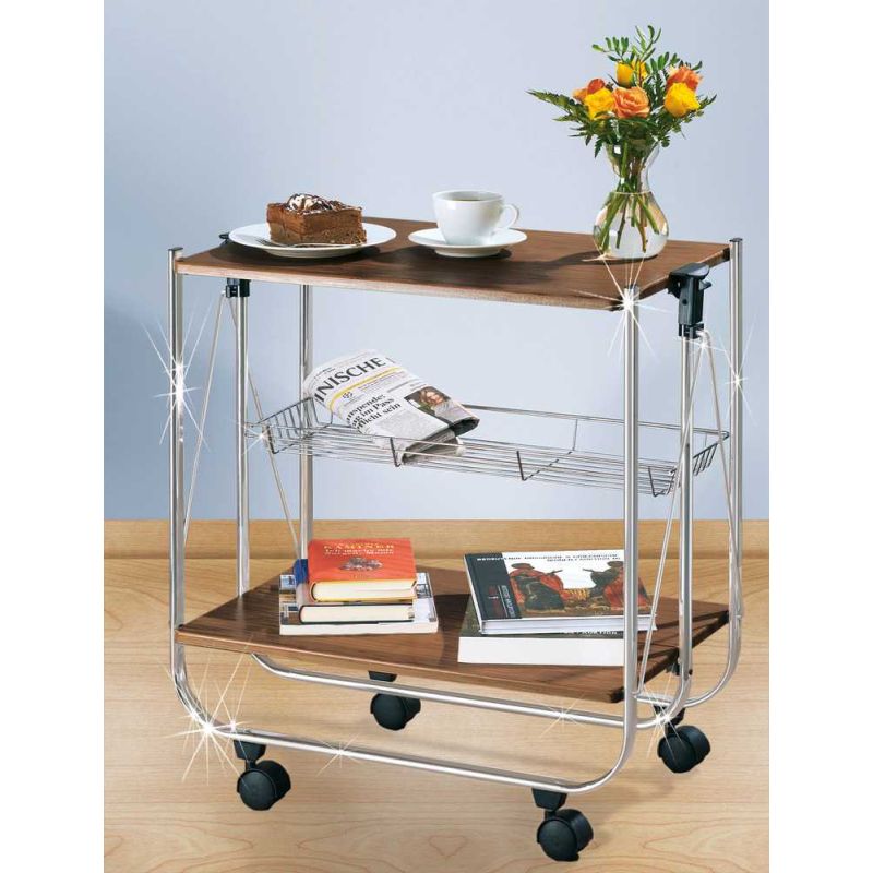 Mini bar pliabil cu roti transport, 2 rafturi, metal si MDF, 68 x 40,6 x 70 cm, Wenko Deluxe Walnut 713003100 - 6