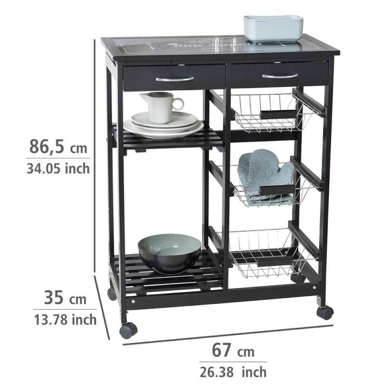 Mini bar, polite si sertare, negru, MDF, 67 x 86,5 x 35 cm Wenko Bon Appetit 54128100 - 2