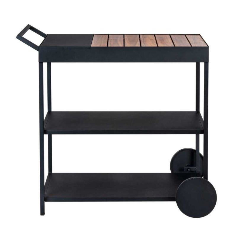 Mini bar negru cu 3 rafturi, metal si lemn de accacia, 80 x 98 x 40 cm, Wenko Miro 55106100 - 2
