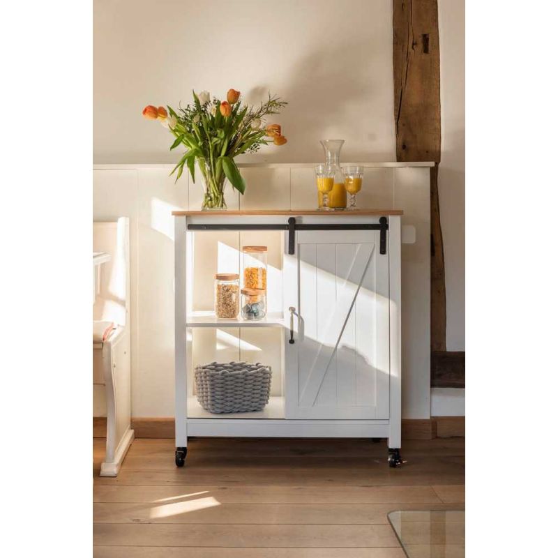 Mini bar alb cu 3 rafturi si usa, MDF si lemn, 80 x 88,5 x 40 cm, Wenko Country House 54130100 - 7