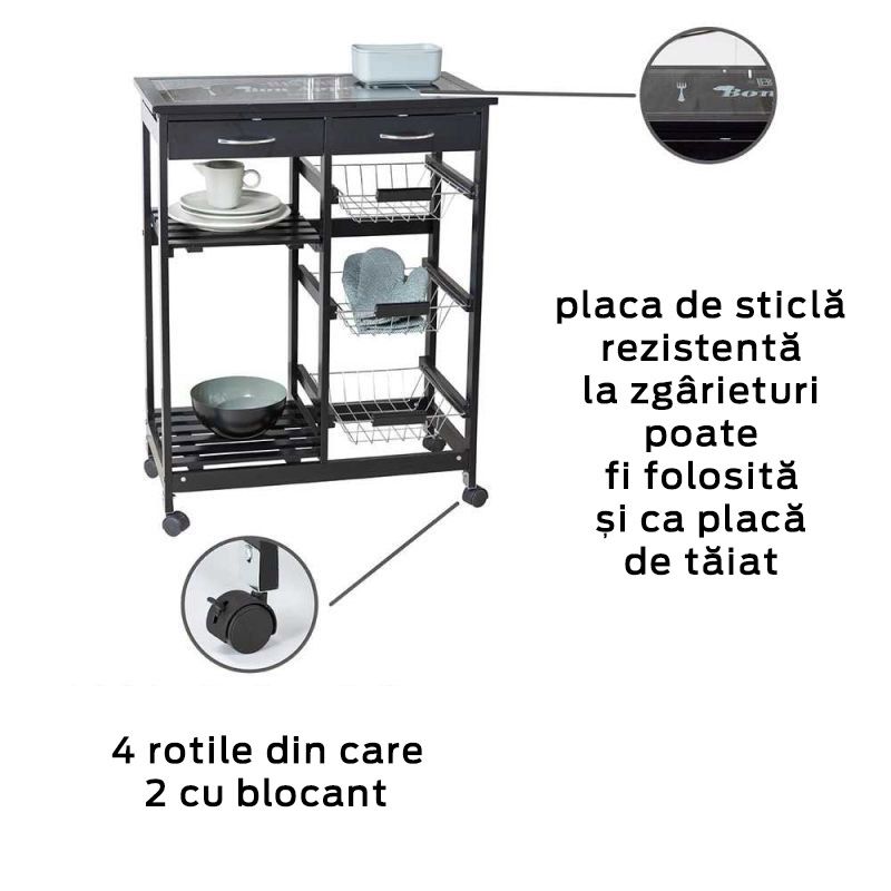 Mini bar, polite si sertare, negru, MDF, 67 x 86,5 x 35 cm Wenko Bon Appetit 54128100 - 4