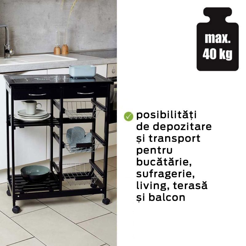 Mini bar, polite si sertare, negru, MDF, 67 x 86,5 x 35 cm Wenko Bon Appetit 54128100 - 5