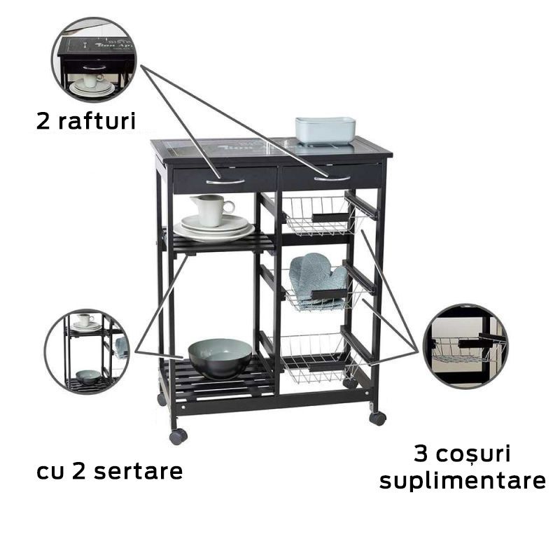 Mini bar, polite si sertare, negru, MDF, 67 x 86,5 x 35 cm Wenko Bon Appetit 54128100 - 3