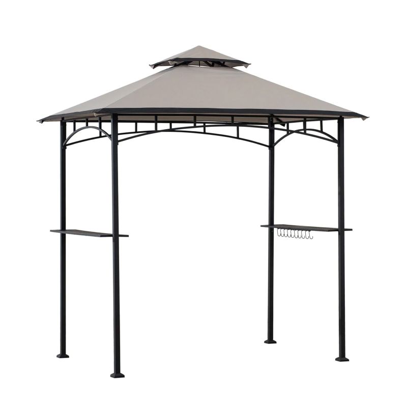 Pavilion gazebo din otel pentru gratar cu copertina Sunjoy Linas 244cm x 152cm negru/gri deschis A103002202 - 1