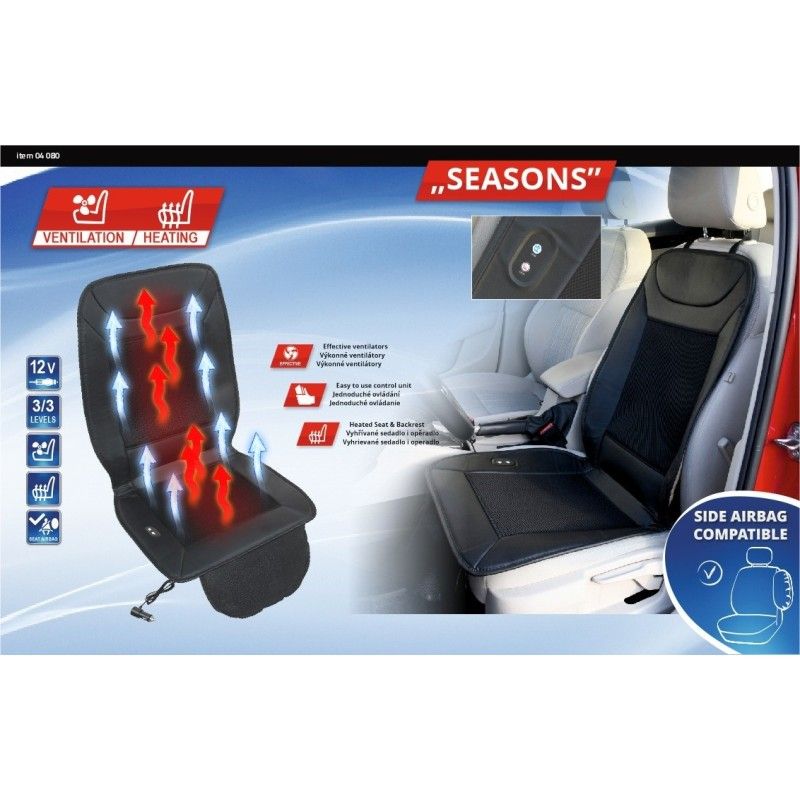 Husa scaun auto cu ventilatie si incalzire, 12V, 3 trepte de viteza, negru, textil si piele sintetica - 2