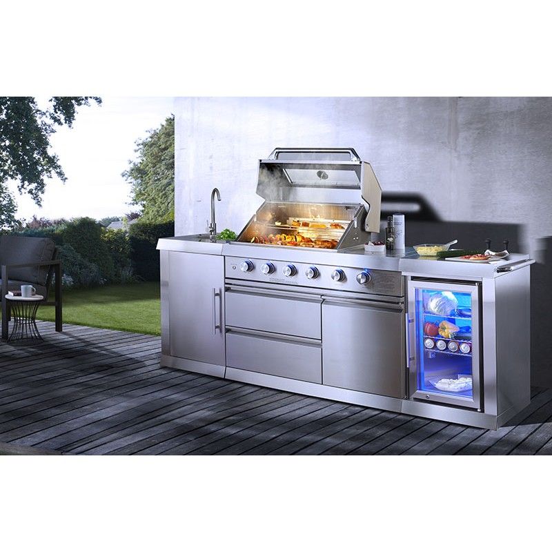 Bucatarie exterior din inox, gratar gaz 4 arzatoare, arzator lateral, chiuveta, frigider 65 l, Buschbeck Oxford - 3
