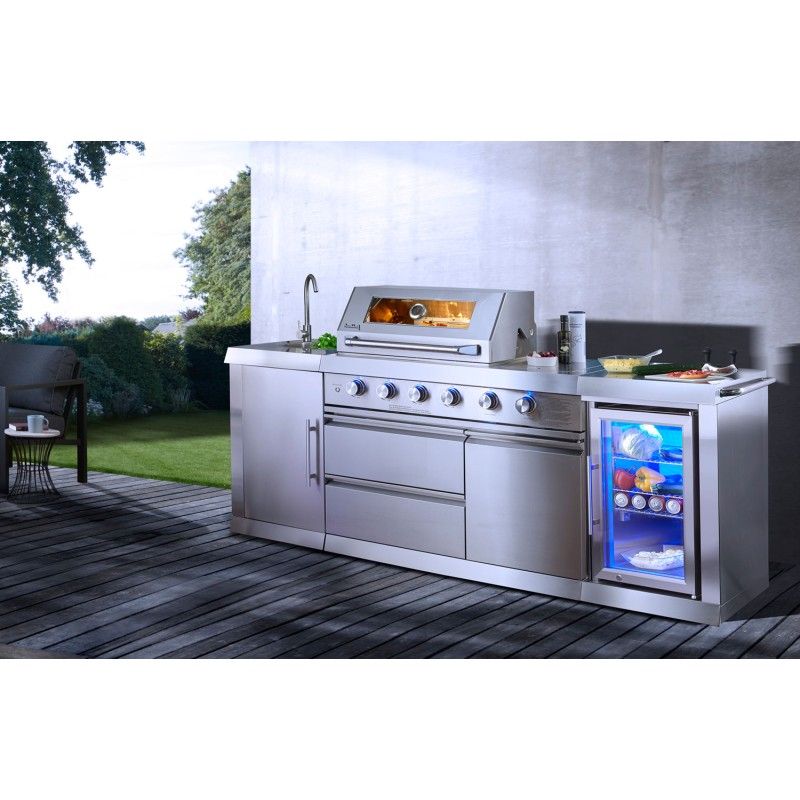Bucatarie exterior din inox, gratar gaz 4 arzatoare, arzator lateral, chiuveta, frigider 65 l, Buschbeck Oxford - 2