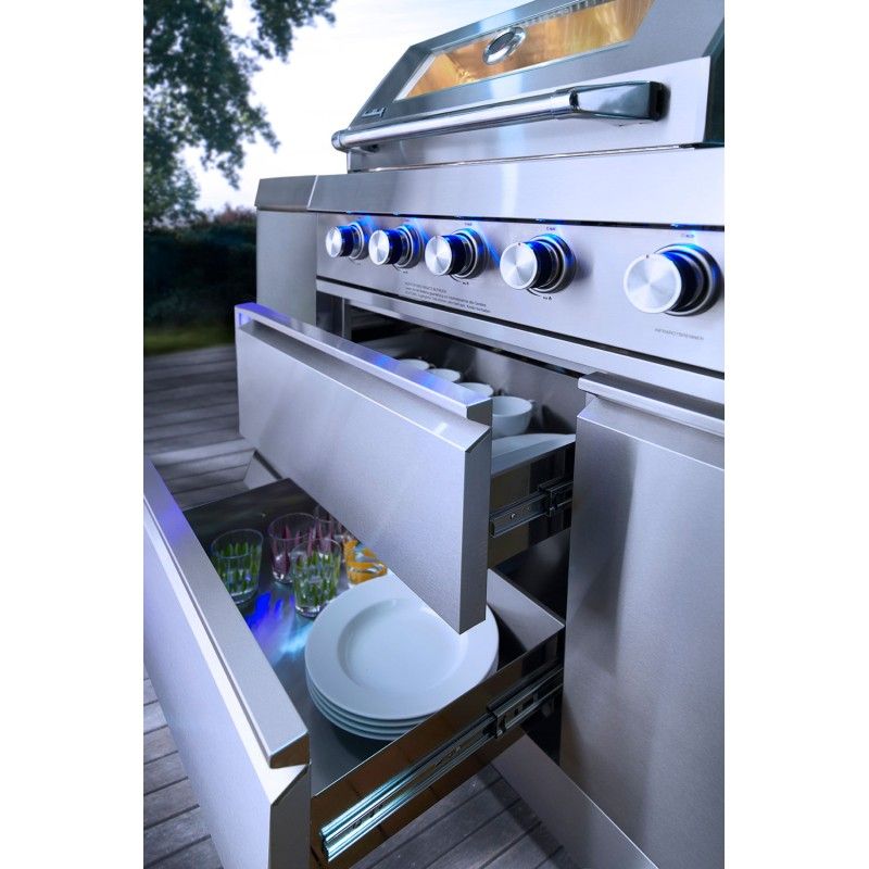 Bucatarie exterior din inox, gratar gaz 4 arzatoare, arzator lateral, chiuveta, frigider 65 l, Buschbeck Oxford - 7