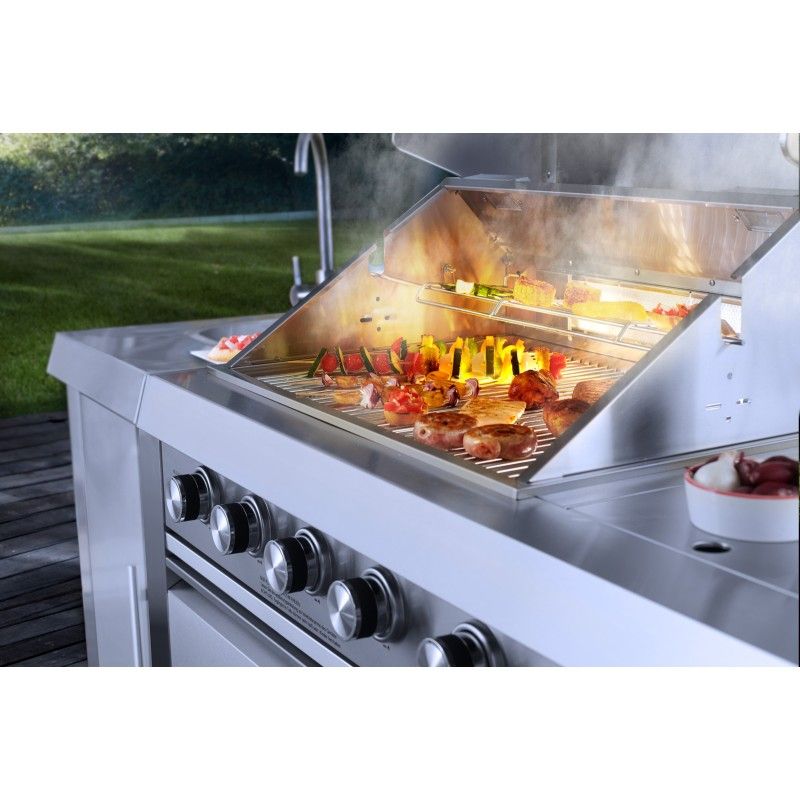 Bucatarie exterior din inox, gratar gaz 4 arzatoare, arzator lateral, chiuveta, frigider 65 l, Buschbeck Oxford - 5
