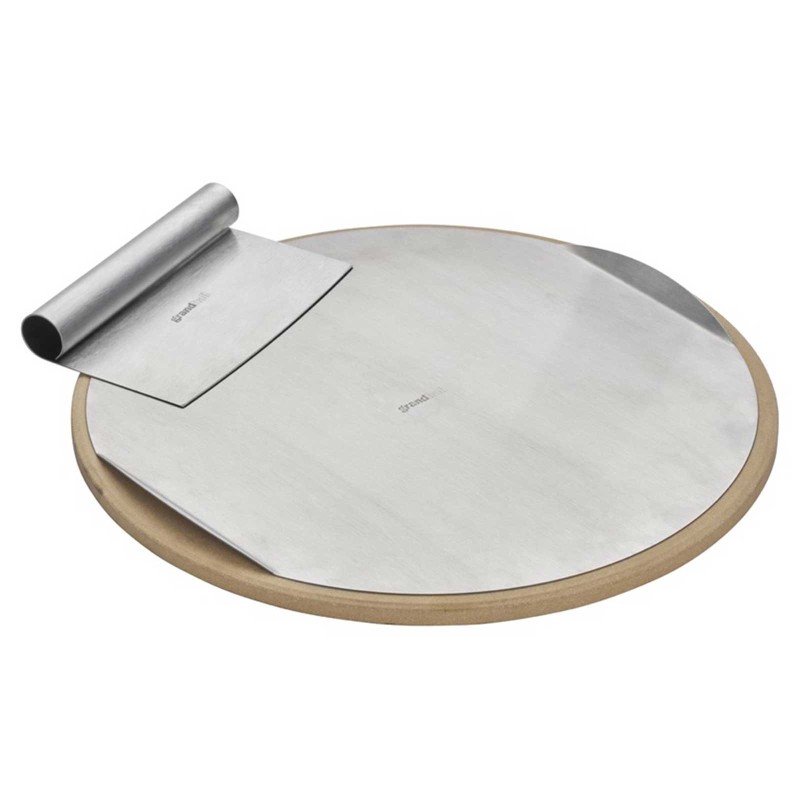 Set pizza piatra 33 cm, foaie inox 31 cm si feliator Grandhall A06619033M - 1