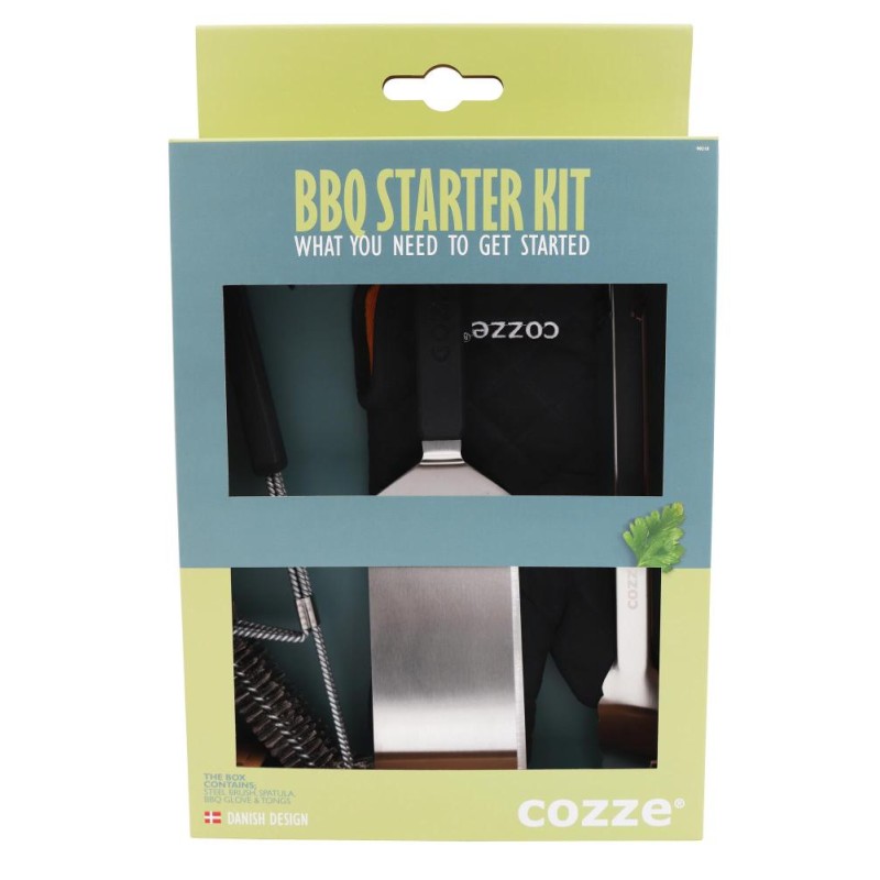 Set BBQ Starter Kit cu spatula, cleste, manusa si perie pentru gratar Cozze 90310 - 1 Set BBQ Starter Kit cu spatula, cleste, manusa si perie pentru gratar Cozze 90310 - 1