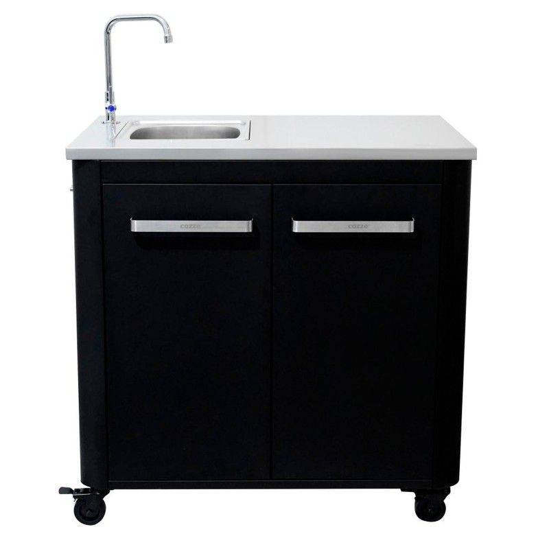 Modul bucatarie de exterior cu doua usi, cu chiuveta, robinet si blat de lucru din inox Cozze negru 90x60x90 cm RES02-90529 - 1 Modul bucatarie de exterior cu doua usi, cu chiuveta, robinet si blat de lucru din inox Cozze negru 90x60x90 cm RES02-90529 - 1