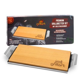 Set 2 placi din lemn de cedru XL 30x14,5x1 cm cu cadru din otel inoxidabil pentru gatit la gratar Grillart GA-1003-8 - 2