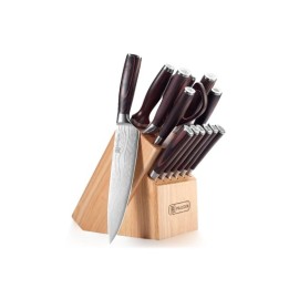 Set cutite de bucatarie din otel inoxidabil, foarfeca de bucatarie si suport de lemn, 14 piese, Paudin Universal Collection NT1 