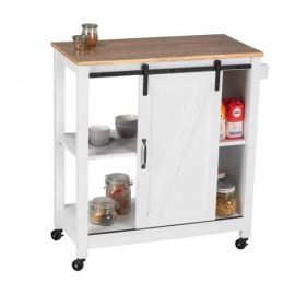 Mini bar alb cu 3 rafturi si usa, MDF si lemn, 80 x 88,5 x 40 cm, Wenko Country House RES02-54130100 - 1