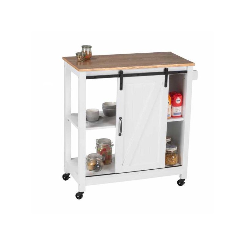 Mini bar alb cu 3 rafturi si usa, MDF si lemn, 80 x 88,5 x 40 cm, Wenko Country House RES02-54130100 - 1