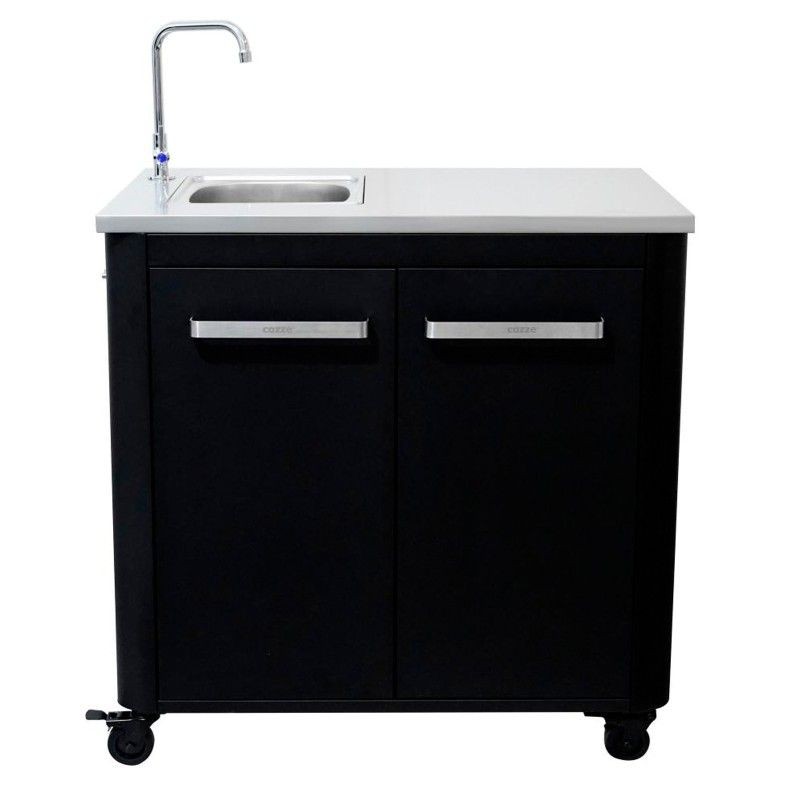Modul bucatarie de exterior cu doua usi, cu chiuveta, robinet si blat de lucru din inox Cozze negru 90x60x90 cm 90529 - 1 Modul bucatarie de exterior cu doua usi, cu chiuveta, robinet si blat de lucru din inox Cozze negru 90x60x90 cm 90529 - 1