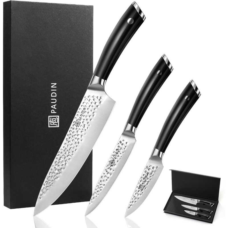 Set 3 cutite de bucatarie din otel inoxidabil Paudin Hammered Pro HS3 - 1