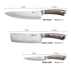 Set 3 cutite de bucatarie din otel inoxidabil Paudin Hammered Vintage HVS3 - 1