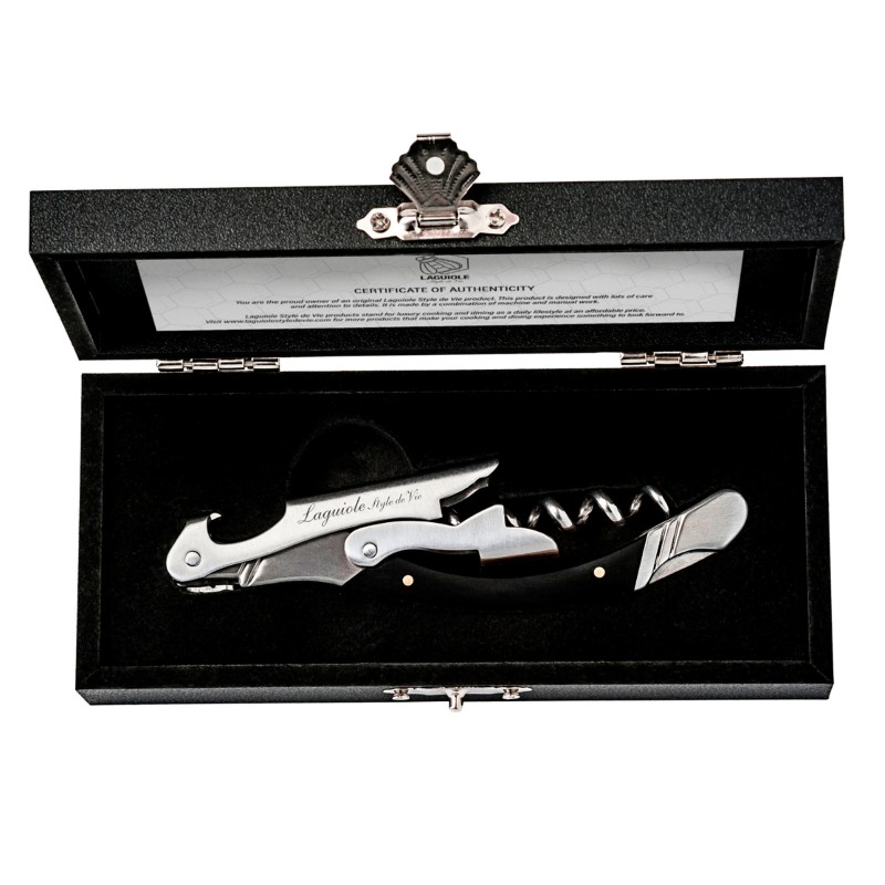 Tirbuson cu maner din lemn Pakka negru Laguiole Style de Vie Luxury Line KURKZWART - 1 Tirbuson cu maner din lemn Pakka negru Laguiole Style de Vie Luxury Line KURKZWART - 1