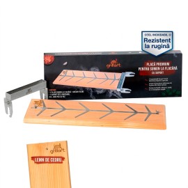 Placa premium pentru somon afumat din lemn de cedru, 18x55x2,5 cm, cu suport din otel inoxidabil Grillart GA-1024-1 - 1