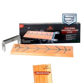 Placa premium pentru somon afumat din lemn de mesteacan, 18x55x2,5 cm, cu suport din otel inoxidabil Grillart GA-1024-2 - 1